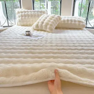 1pc Plush Fitted Sheet, Soft Warm Autumn Mattress Cover, Comfortable And Breathable, Solid Color And Winter Bedding For Bedroom And Guest Room Mattress Protector, All Size For Twin, Queen, King Size Bed, Fitted Bed Sheet Only, Machine Washable