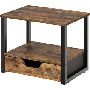 Desktop Printer Stand 2-Tier Printer Table with Non-Woven Drawer Multi-Purpose Desk Organizer for Home Office Under Desk Open Organizer Shelf Rustic Brown PS01BR