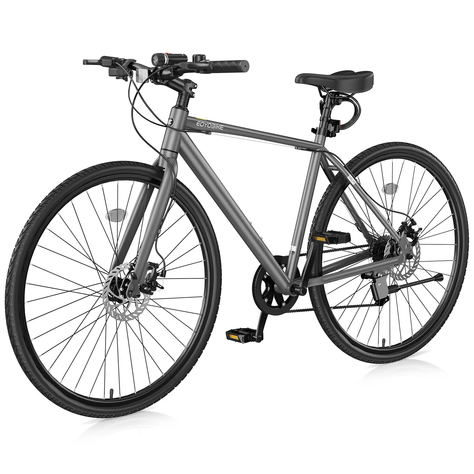 EOYOBIKE 700C Hybrid Commuter Bike for Adults, 29" Aluminum Ultra-Light 8-Speed, 350lb Capacity, Dual Disc Brakes, 85% Pre-Assembled