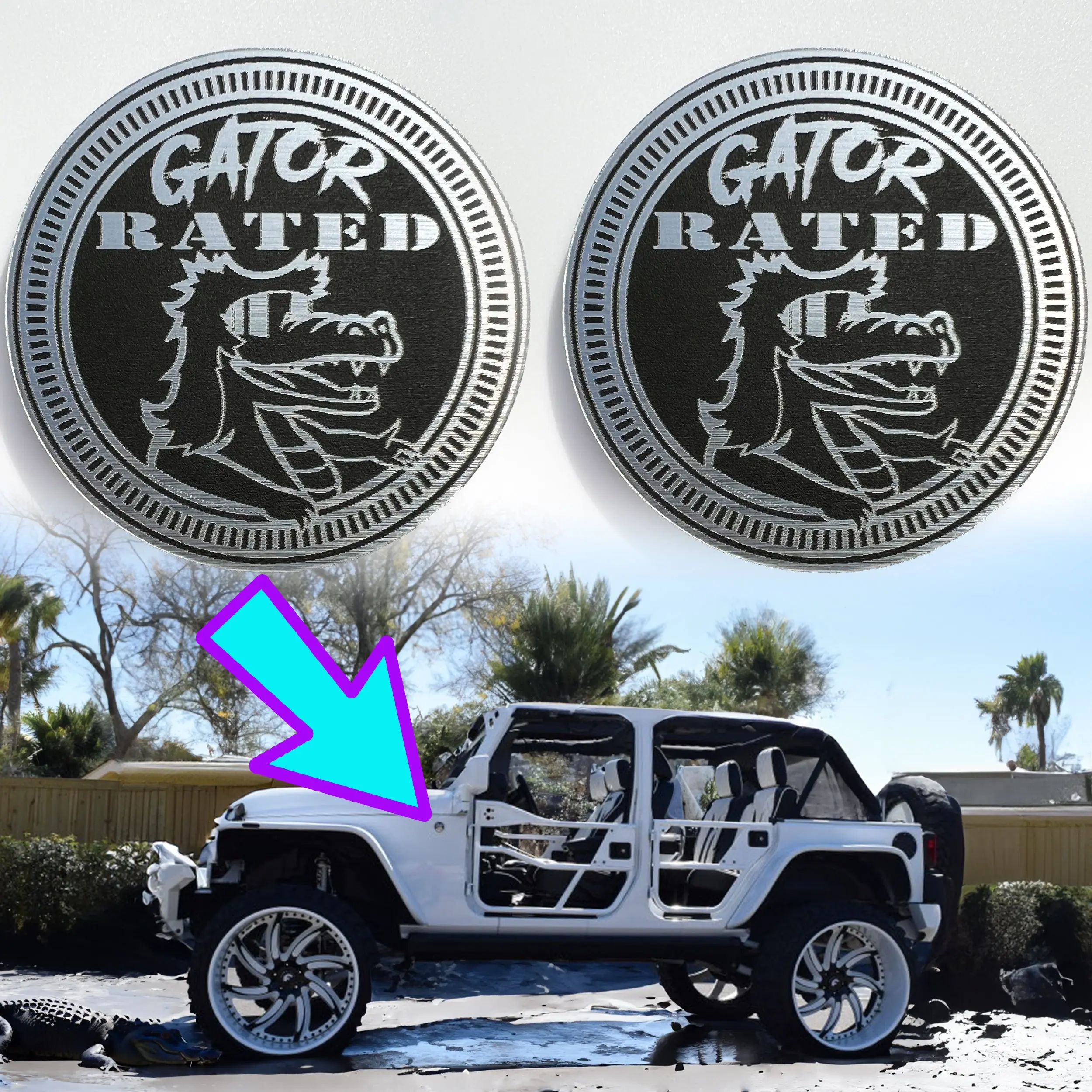 Pair (2) GATOR Rated Fender Badges fits JEEP WRANGLER YJ JL JK TJ CJ emblems