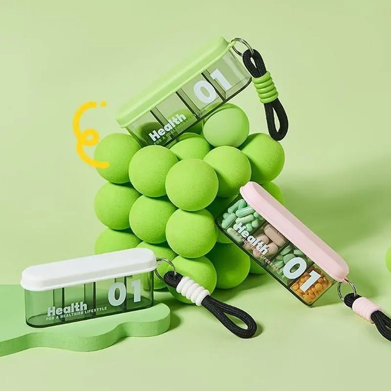 Portable Pill Dispenser with 4 Compartments, Travel Pill Bottle Organizer with Strong Seal，Anti-Mix Supplement Organizer，Pill Box Case with BPA-Free，Pill Container with Wide Opening Design