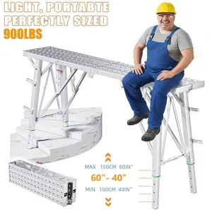 Adjustable Height Folding Work Platform Portable Step Stool, High-Strength Load Capacity 900 Lbs, Suitable for Various Complex Sites, Ideal for Renovation, DIY, RV Cleaning, Painting, Wall Decoration, Etc.