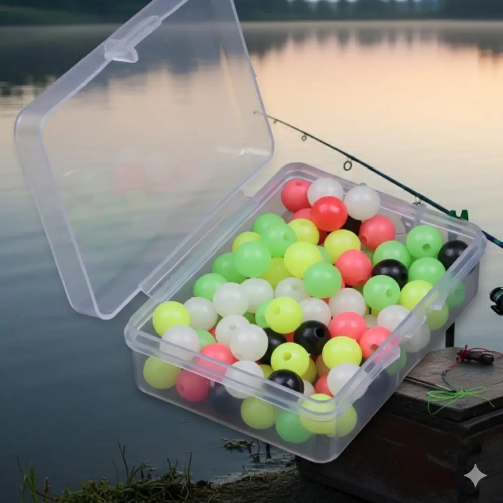 Bright Floating Fishing Bead Set - 100/200pcs Glow in Dark Luminous Bobber Beads for Saltwater Freshwater Fishing, Anti-Slip Float Beads, Lure Tackle, Deep Sea Night Fishing, Multiple Sizes, High Visibility Glow Beads