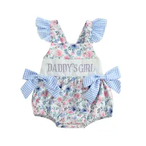 Newborn Baby Girl Summer Clothes Flower Letters Print Fly Sleeve Bow Romper Infant Bodysuit Cute Girl Outfit