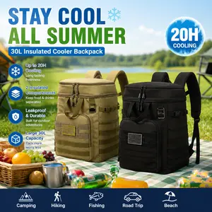 HP Hope Insulated Cooler Backpack, Leakproof Soft Cooler Bag, 30L Dual Compartment Ice Chest Backpack, Waterproof Multi-Pocket Storage for Beach, Camping, Hiking, Fishing, Boating, Emergency Supplies, Prepper Gear, Outdoor Food Storage