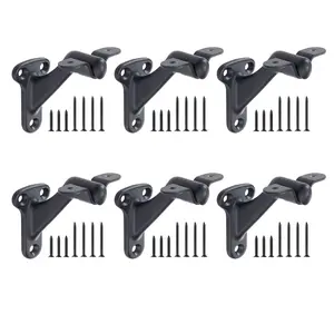 【Summervibes】VEVOR Handrail Hardware Bracket, 6 Packs Heavy Duty Hand Rail Brackets, Flexible Angle Adjustment & Easy Install, Stair Railing Hardware for Stairways Handrail, Staircase,Matte Black
