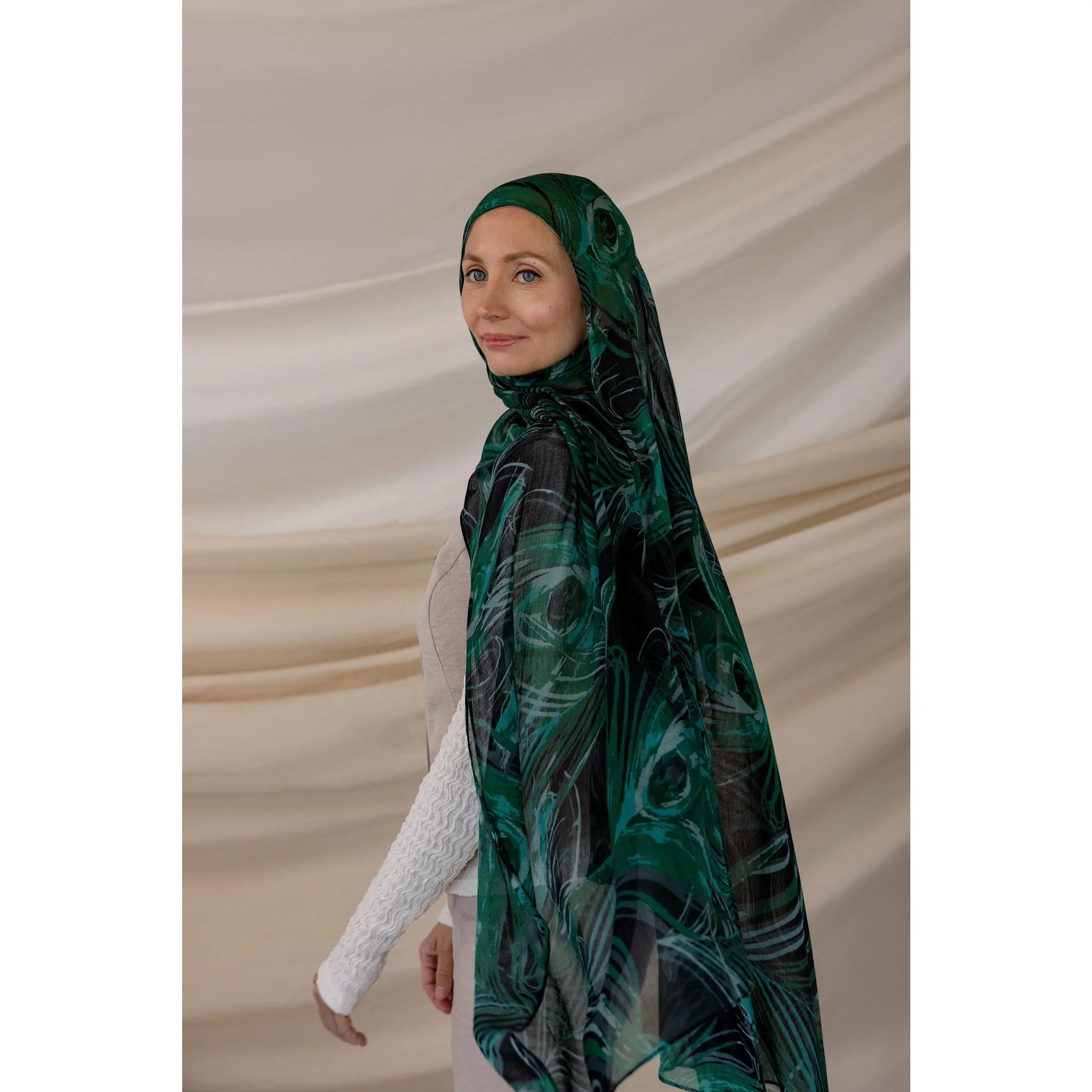 VELA Square Hijab in Enchanted Feathers Print - Soft Ethereal Modal Fabric, Breathable & Lightweight for Hijabi Fashion, Islamic Fashion Square Hijabs, Breathable Scarf, Modesty Hijab Wrap, Muslim Headscarf Cover, Dreamy, Magical Feel