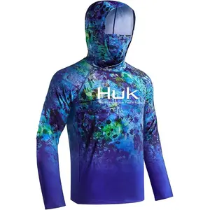 [SummerWins]Huk Men's UPF 50+ Sun Protection Hoodie ShirtLong Sleeve SPF 50 Fishing Outdoor UV HikingLightweight Shirts,Summer Wear Sports Clothing Sportswear