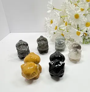 Natural Handcarved Quartz Crystal Bulbasaur Carving Healing Home Decor  Gift  3pc
