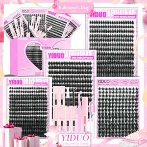 YIDUO 4 Styles Individual Lash Clusters Lashes Kit 100D/150D/Manga/Volume Lashes Clusters Kit 10-18mm Cluster Eyelash Extensions Kit 887 Pcs D-Curl With Lash Bond and Seal*2, Lash Remover，Lash Tweezers,Eyelash Brush DIY at Home Easily