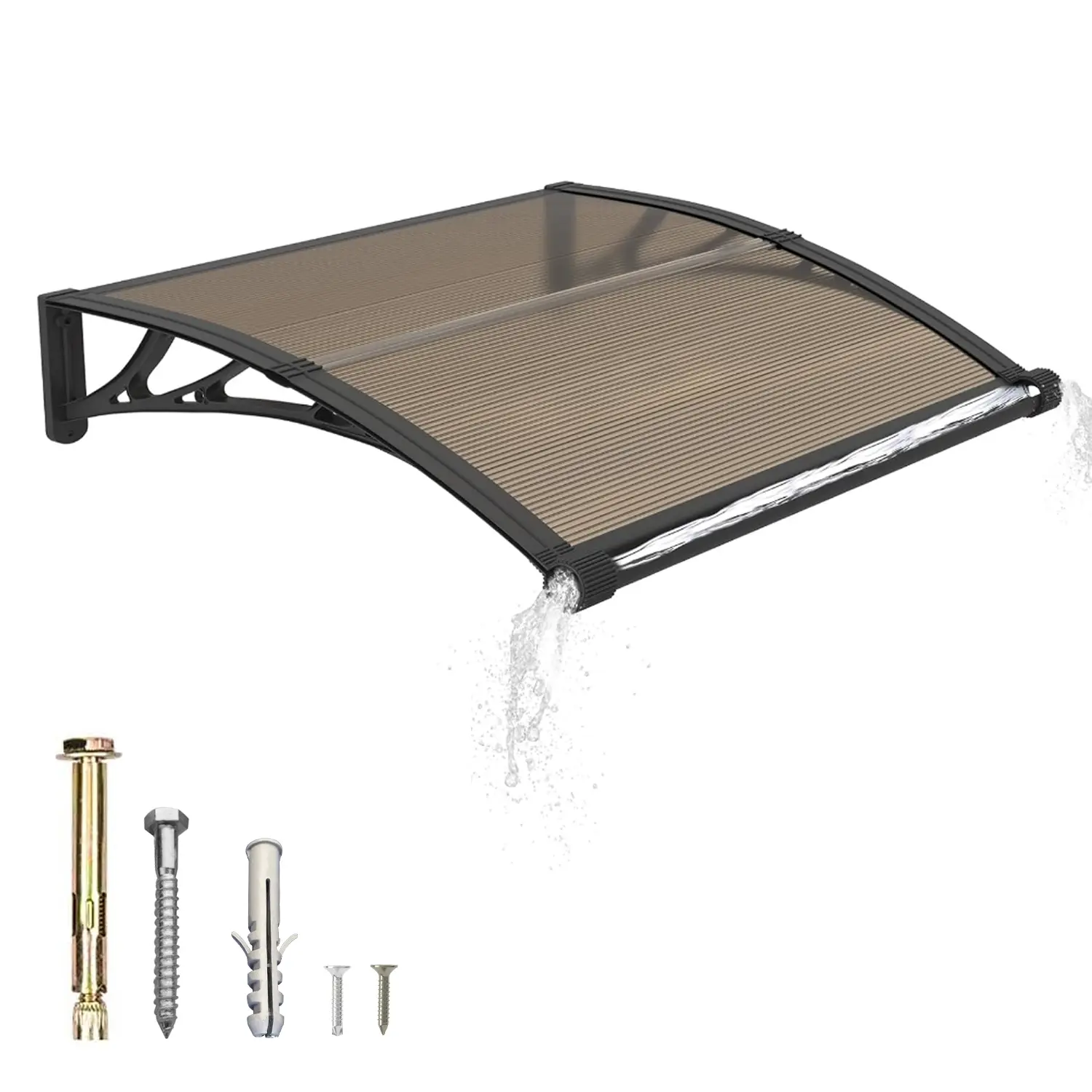 Large Drainage Sink Awning for Door Entrance Window 32-120 Inches ABS Plastic Bracket Polycarbonate Cover UV Rain Snow Protection for Porch Patio Deck Wall Mounted Easy Installation, Patio Canopy