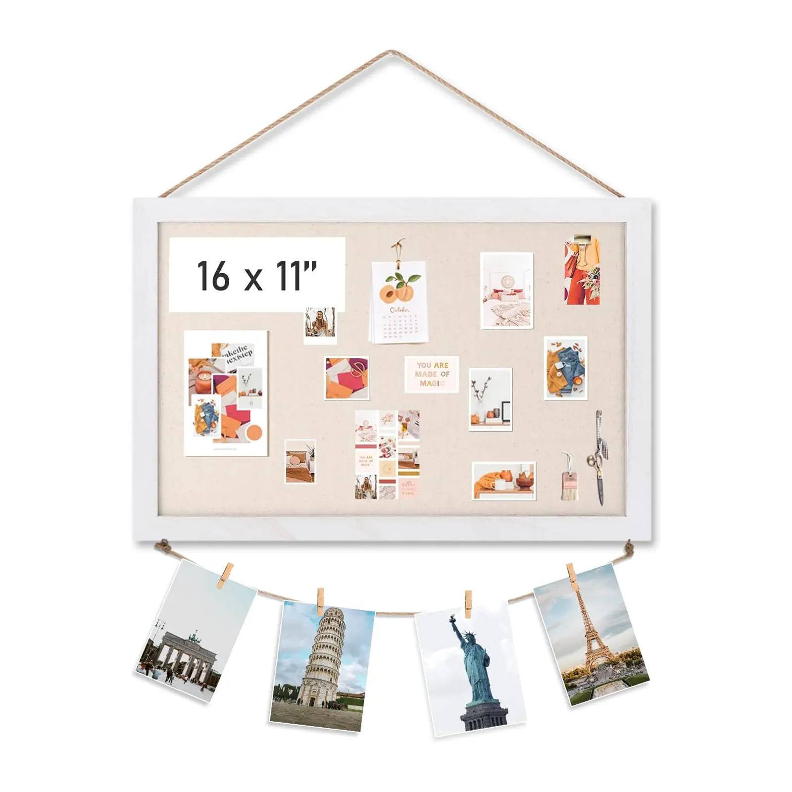 Emfogo Cork Board Bulletin Board for Wall, 16 x 11 Inch Wooden Frame Linen Pin Board, Small Wall Mounted Memo Board for Kitchen, Office, School, Photos, Notes & Vision Board