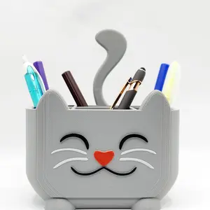 3D Printed Magnetic Cat Desk Organizer with 4 Interchangeable Faces Happy Silly Grumpy Unimpressed 6 Slot Design for Pens Brushes Stationery Perfect Gift for Cat Lovers