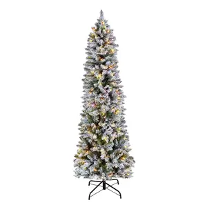 VEVOR Christmas Tree, 6ft Prelit Flocked Artificial Tree, Full Holiday Xmas Deco Trees with 240 Colorful LED Lights, 11 Lighting Modes 635 Branch Tips for Home Party Office Decoration