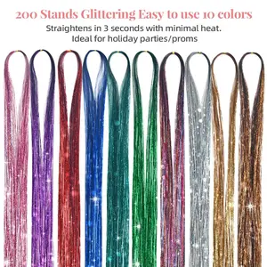 [Buy 1 Get 1 Free]VLASY Sparkling Tinsel Hair Extensions Heat Resistant Synthetic Hairpieces 10 Vibrant Colors for Parties & Events Mix And Match,summervibes