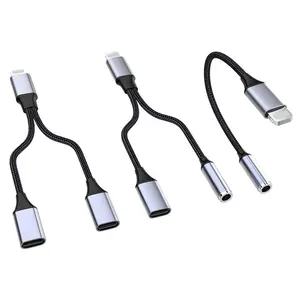Suitable for Apple earphone adapter, 2-in-1 adapter for 3.5mm earphone, call and charging, lightning port adapter