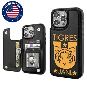 UANL Tigres Custom Leather LIGAMX Aesthetic Pattern Smartphone Case, TPU-PU Leather Cellphone Cover with Card Holder, Vintage Fashion Accessories for iPhone 16/15/14/13/12 Plus/Pro Max, Drop Protection, Shockproof, Anti-Scratch