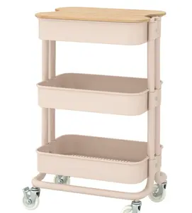 IKEA RÅSKOG / NORRÅVA Trolley with Lid, Pink, 11 x 15 x 24 1/4 Inch, 4-Tier Rolling Storage Cart with Cover, Space-Saving Utility Organizer with Wheels for Kitchen, Bathroom, Office & Home Storage