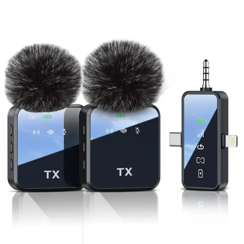 3 in 1 Wireless Lavalier Microphone for iPhone/Android/Camera,328ft Transmission, 18H Battery Life, Noise Reduction Lapel Mic for Record Interview, Vlogs, YouTube, Tiktok