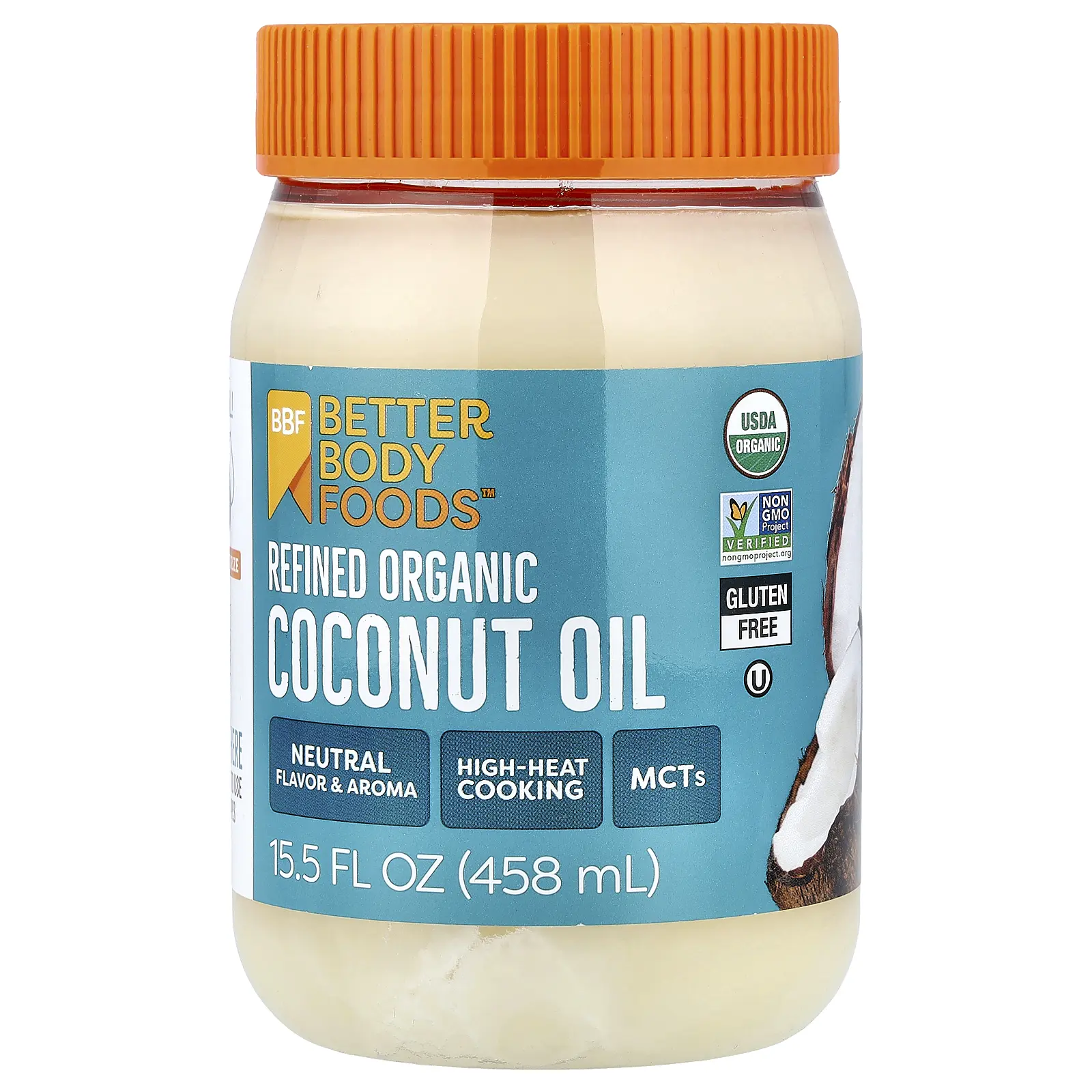 BetterBody Foods Refined Organic Coconut Oil, 15.5 fl oz (458 ml)