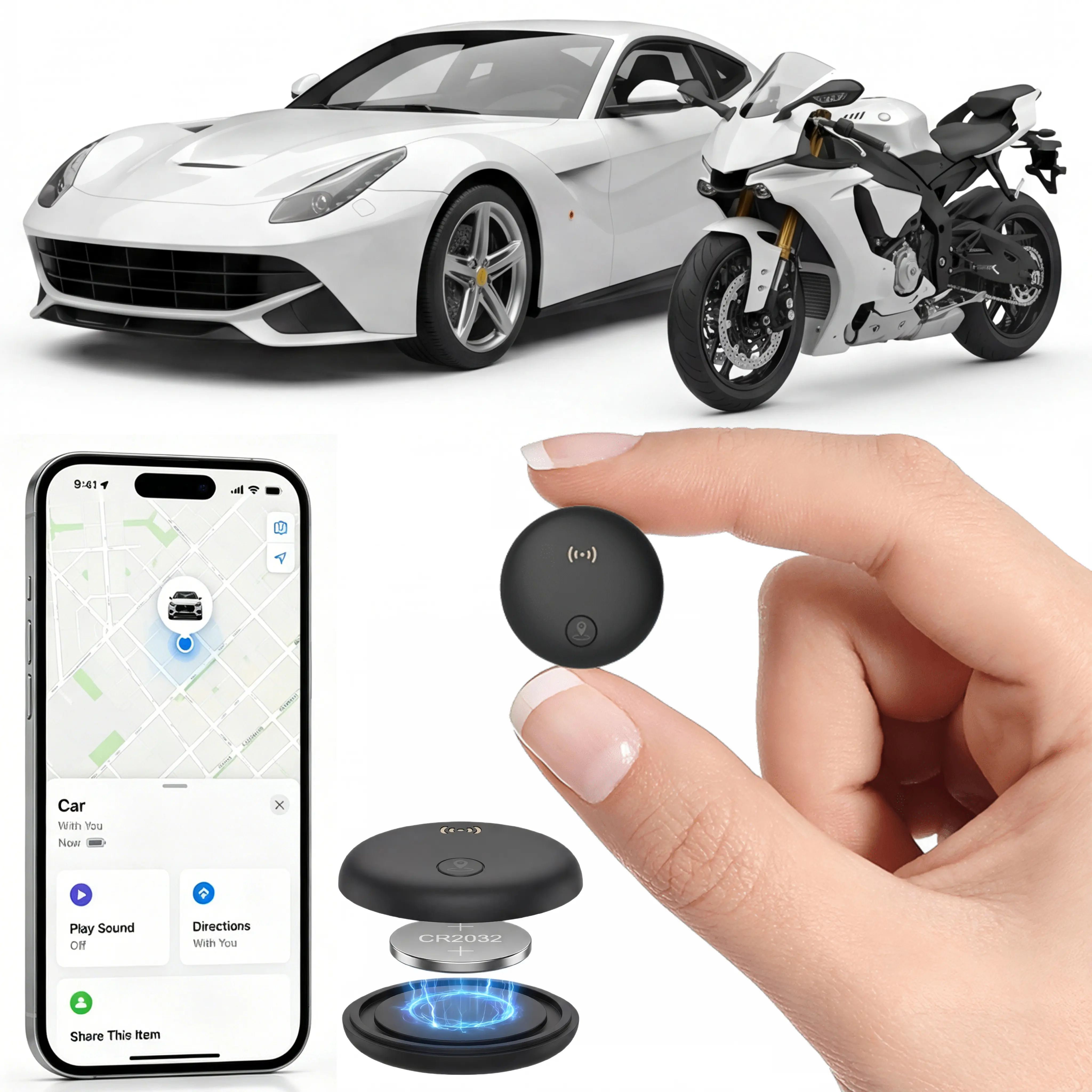 Wireless Tracking GPS Tracker Device - Built-in Powerful Magnet, iOS Find My Exclusive Vehicle Tracker, Real-Time Location Tracking, No Monthly Fees/SIM Card, IP67 Waterproof, Durable for Cars & Key Items, Wireless Tracking Gps Trackers