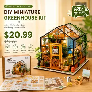 DIY Miniature Greenhouse Kit with LED Light, Cathy’s Flower House Craft Kit, Build Your Own Tiny Plant House Model, Desk Shelf Room Decor, Creative Gift for Plant Lovers, Teens & Adults Playhouse Doll Accessories Gift cool gifts for kids  fun gifts
