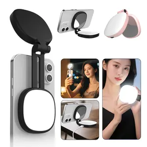 MyGo 2026 New 3-in-1 Magnetic LED Ring Light Portable Rechargeable Selfie Light with Mirror & Phone Stand 3 Color Modes for Makeup Live Stream Video Call Compatible with iPhone 17【Easter Gift】