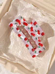 Cherry Cartoon Cute Marble Vintage Elegant Square Hair Claw, Versatile Hairstyle Accessory, Fashion Tea Party Hair Clip, Beauty Claw Clips