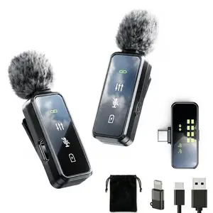 Portable Clip-On Wireless Lavalier Microphone with Digital Power Display, Built-In Intelligent Noise Reduction Chip, Up to 12H Working Time Lapel Mic Compatible with iOS Android Type-C Devices for Vlog Live Recording