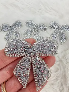 Small Silver Rhinestone Bow Iron-on Patch