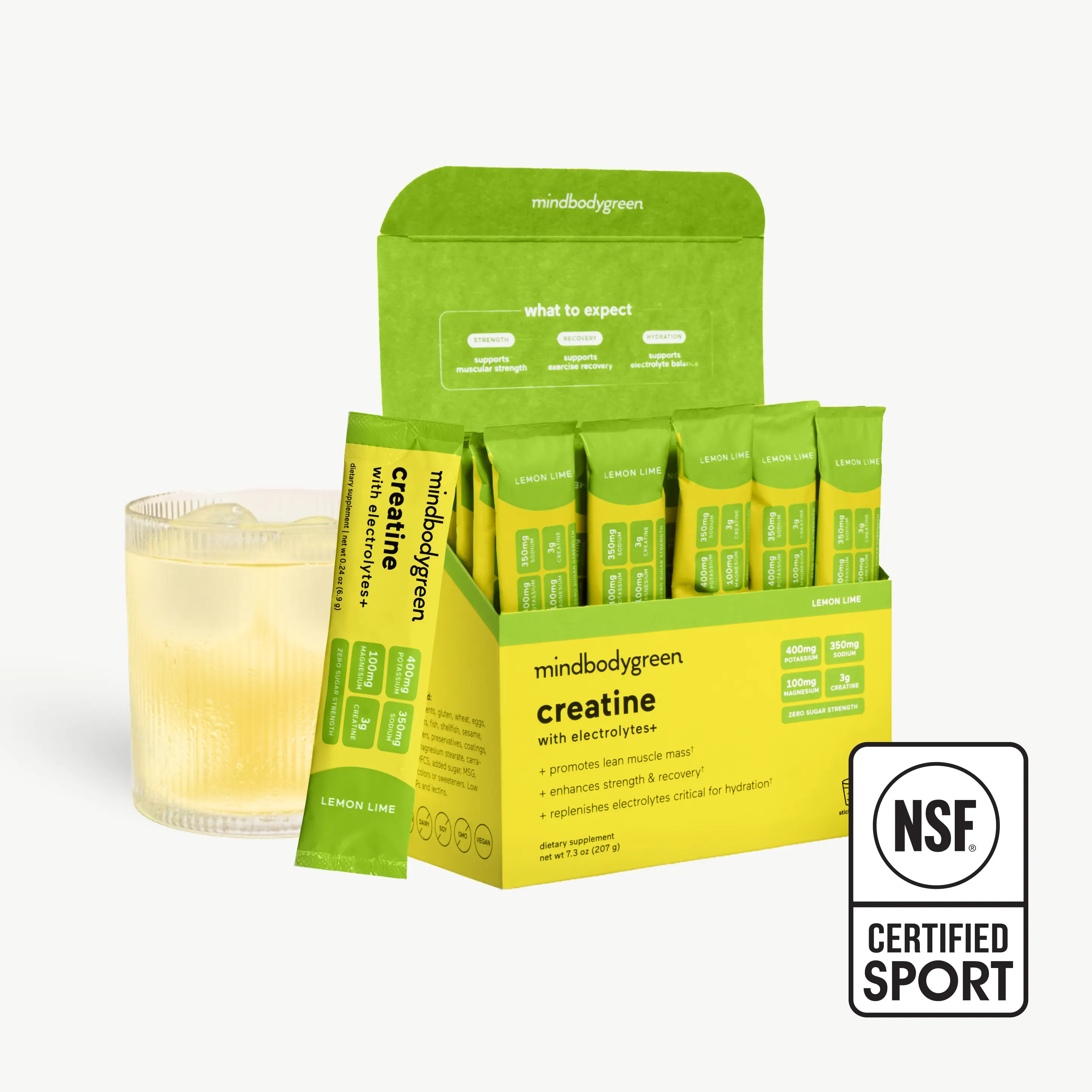 mindbodygreen creatine with electrolytes+, 400mg Potassium, 250mg Magnesium, 100mg B6, 2g Creatine, Zero Sugar, Hydration & Recovery Electrolyte Drink Mix Powder Dietary, Minerals, Sodium