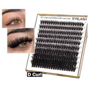 Bratzcastle 200D DIY Lash Clusters, D Curl Fluffy Eyelash Extensions, Mixed Length 10-18mm, Thick Volume