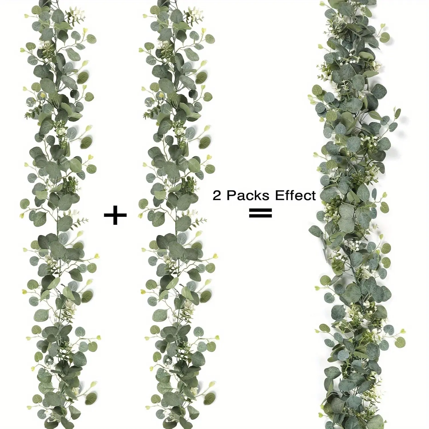 Faux Eucalyptus Garland with White Flowers - 2/4-Pack Silvery Dollar Faux Leaves Ornaments, Elegant Greenery for Wedding Arch Drape, Table Decoration, Room Decor