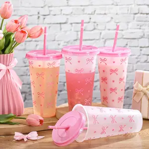 10pcs Blue Bow Plastic Tumbler Cups with Lids and Straws, Reusable Party Supplies for Women's Birthday Wedding Mother's Day Goddess Day, Party Ready