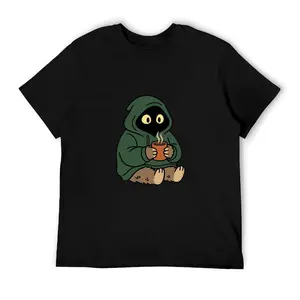 Funny Bigfoot Coffee T-Shirt Cute Sasquatch Wearing Hoodie Graphic Tee Cozy Vibes Glowing Eyes Introvert Humor Gag Gifts for Him Her