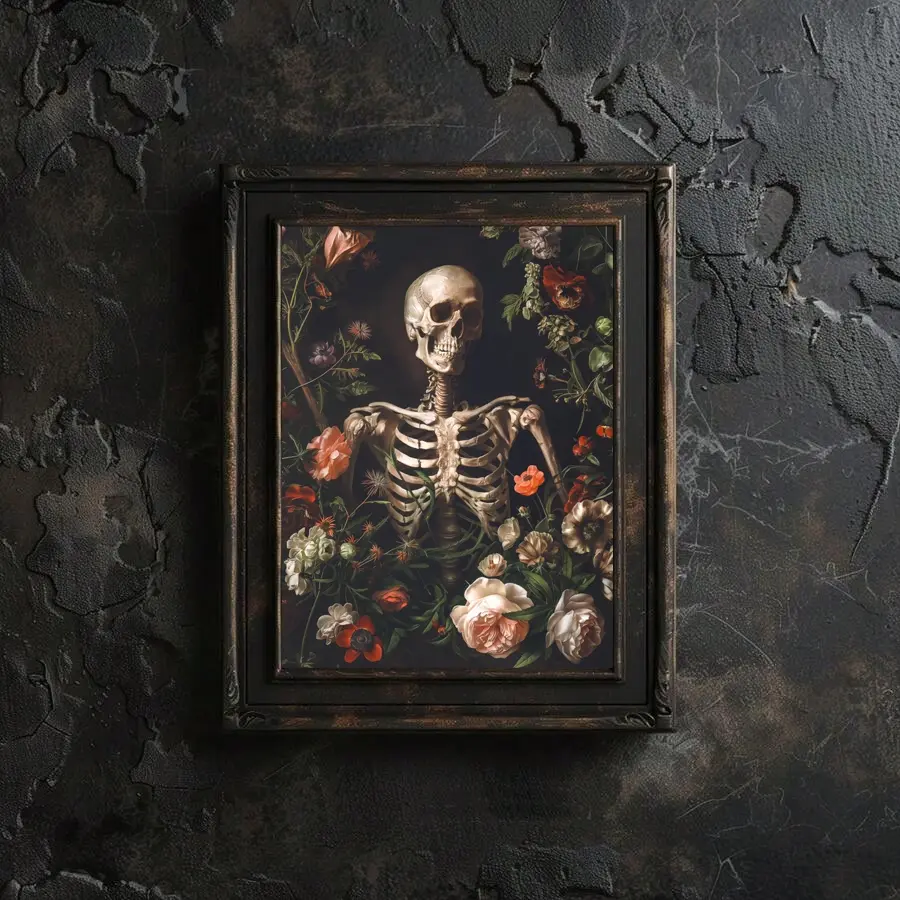 Halloween Skeleton Wall Art Decor, Modern Canvas Print, No Frame, Perfect for Living Room Bedroom Bathroom, Holiday Party Decoration