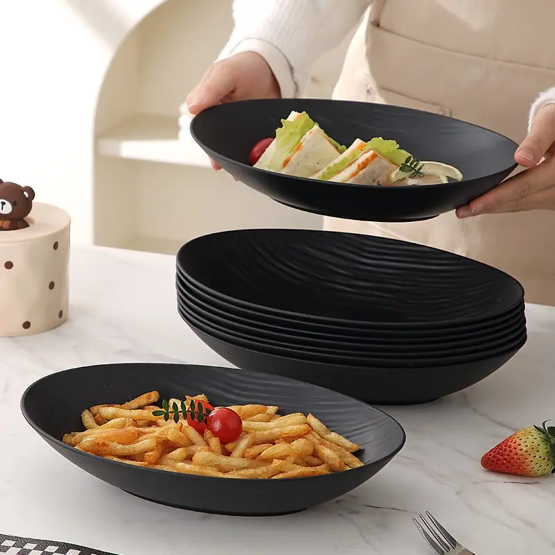 4pcs Durable Plastic Food Oval Dinner Plates, Salad Serving Plates Set, Tableware, Microwave & Dishwasher Safe, Ideal for Meat, Cheese, Fruit, Sandwiches, Snacks, Bread