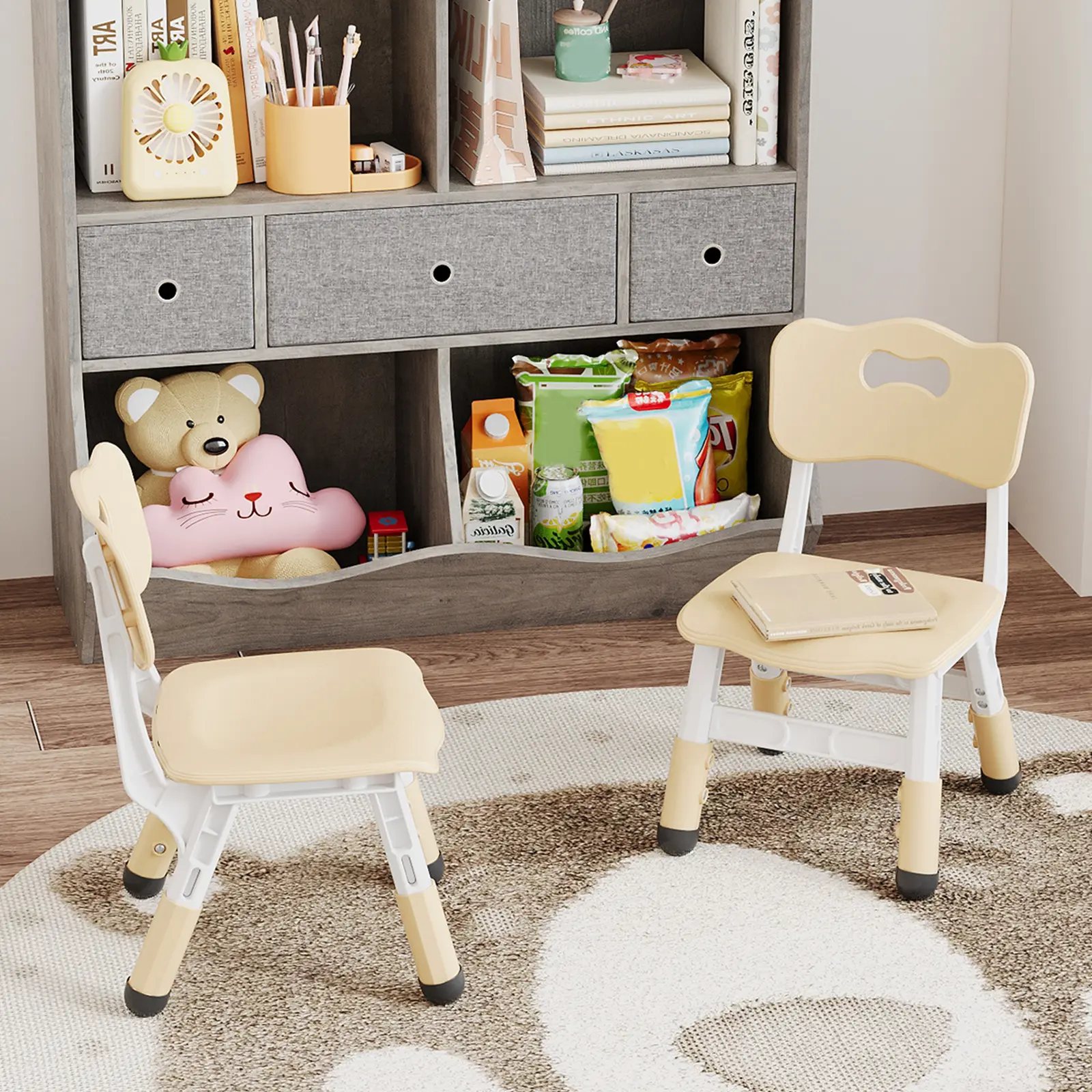 Set of 2 Adjustable Kids Chairs, 3 Height Levels Ergonomic Toddler Chairs, Heavy Duty Durable Plastic Indoor Outdoor Seat for Boys Girls Ages 2-8, Perfect for Home Nursery Study Area Daycare