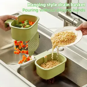 Kitchen sink drain basket, self-cleaning anti-blocking net filter for kitchen and bathroom sink push sink filter basket-automatic food waste drain basket, with detachable bottom, multifunctional hanging filter basket, non-slip, plastic drain basket
