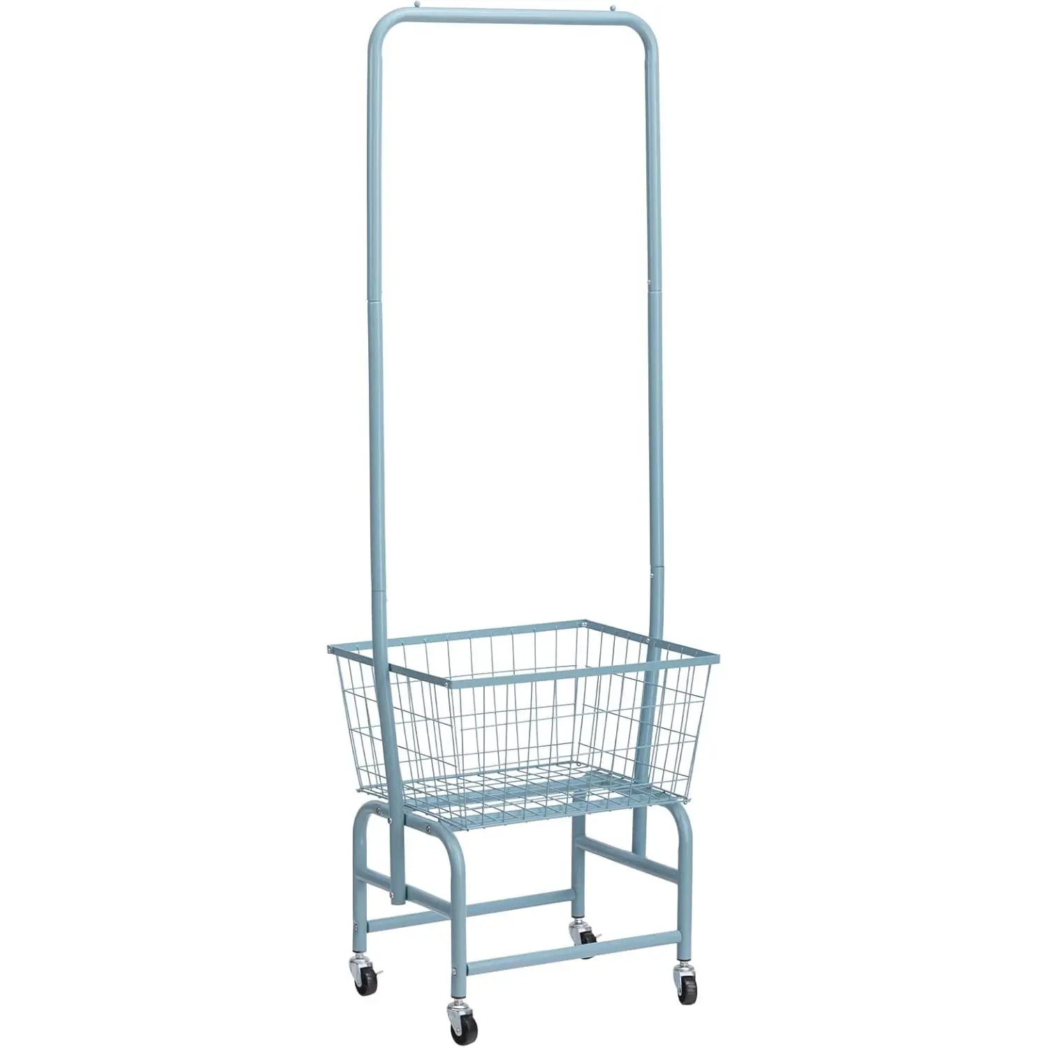 Laundry Cart with Clothes Rack, Rolling Laundry Butler with Wire Storage Rack, Grey Blue