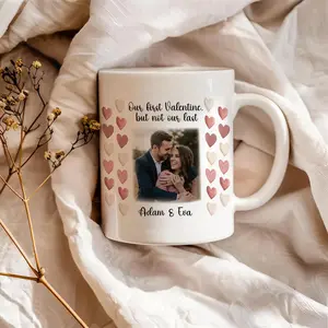 First Valentine Photo Mug, Personalized Couple Mug with Picture and Names, Romantic Valentine Gift for Boyfriend Girlfriend