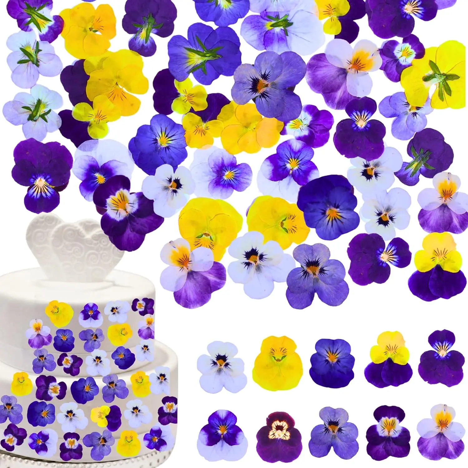 PureHabitat 60 Pcs 10 Colors Natural Dried Pressed Edible Viola Tricolor Flowers for Cake Topper Decoration – for Cupcake Toppers Cocktails Resin Jewelry DIY Crafts (Purple)