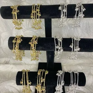 Trending Kashmiri Gugru Bangles 4 Pcs Set - Elegant Gold & Silver Color Jewelry for Women