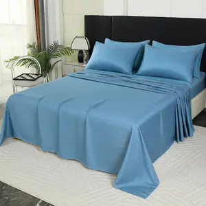 Tencel Cooling Bed Sheet Set with Deep Pocket Fitted Sheet & 2 Pillowcases - Silky Cool Touch, Breathable, Wrinkle Resistant, Sweat & Fade Proof, Minimalist Solid Bedding in Pure White, Light Grey, Sky Blue, Nude Pink, Fits  Queen King Cal King Mattresses