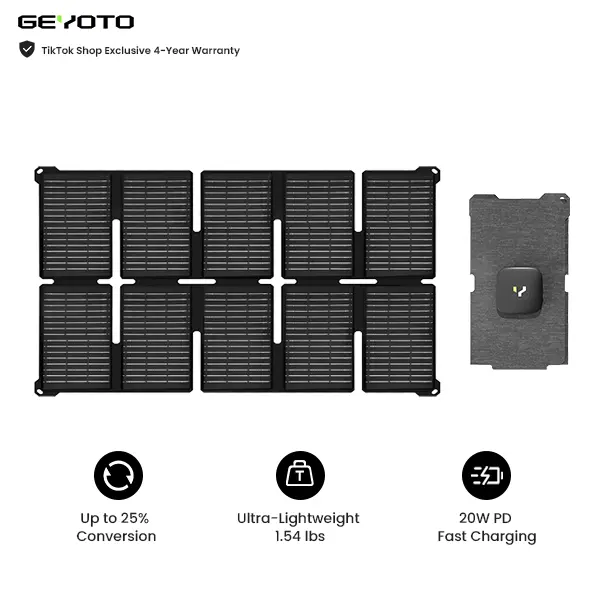 [GEYOTO Foldable Solar Panel Charger] 35W / 45W / 100W / 200W Portable Solar Panels with Up to 26% Efficiency, Bifacial Solar Technology & IP68 Waterproof Protection for Camping, RV & Off-Grid Backup