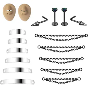 Nose Chain Spike Nose Rings Studs Surgical Steel Across Top Nose Piercing  Nostril Chain for Women Men Double Nose Piercing Nostril Bridge , Black