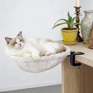 Desktop cat hammock with rotatable design, upgraded clamps and sponge pad. Comfortable, durable, easy to install, supports up to 45 lbs. Perfect for remote workers, gamers and office staff, letting cats stay by your side.