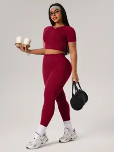 Women's Plus Size Sportswear Set, Ribbed Seamless Knitted Yoga, Quick-Dry Elastic Fitness Clothes, Athletic Sports Clothing, Workout Set for All Seasons, Quick Dry Activewear