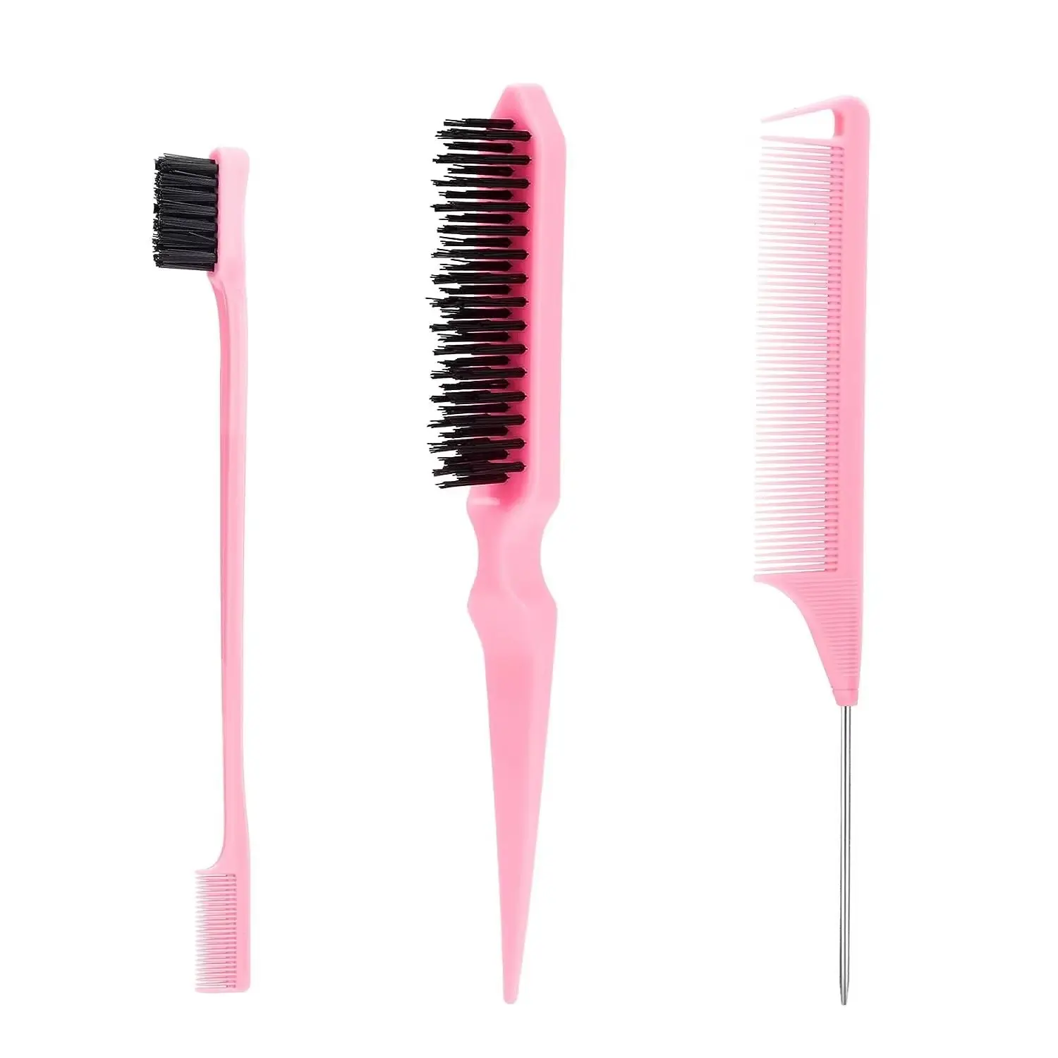 3pcs Hair Styling Comb Set Teasing Hair Brush Triple Teasing Comb Rat Tail Combs Edge Brush Hair Tail Tools Braid Tool Loop Grooming Brush Combs for Hair Stylist