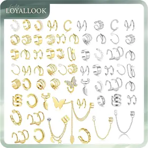 LOYALLOOK 66 Pcs Ear Cuff Earrings for Women Non Piercing,Hypoallergenic Silver plated Clip on Fake Earrings for Sensitive Ears,Ear Wrap Earrings for Helix Cartilage,Cz Star Butterfly Ear Cuffs Non Piercing